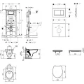 Tualetes poda komplekts Geberit Duofix  rāmis ar Alpha Rimless podu ar SoftClose Vāku, Sigma30 Hromēta poga