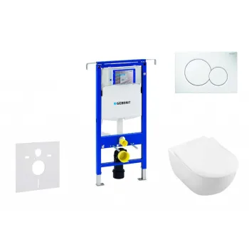 Tualetes poda komplekts Geberit Duofix rāmis ar Villeroy & Boch podu, SoftClose vāku, ar Baltu pogu Sigma01 pogu