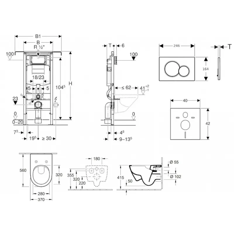 Tualetes poda komplekts Geberit Duofix rāmis ar Villeroy & Boch podu, SoftClose vāku, ar Baltu pogu Sigma01 pogu