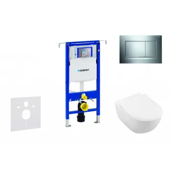 Tualetes poda komplekts Geberit Duofix rāmis ar Villeroy & Boch podu, SoftClose vāku, ar Matētu/Hromētu pogu Sigma30 pogu