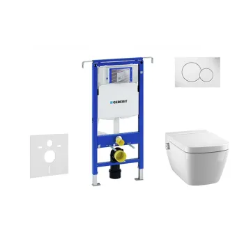 Tualetes poda komplekts Geberit Duofix rāmis ar Tece One Rimless podu ar Bide funkciju, SoftClose Vāku, Sigma01 Balta poga
