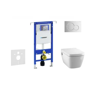 Tualetes poda komplekts Geberit Duofix rāmis ar Tece One Rimless podu ar Bide funkciju, SoftClose Vāku, Sigma01 Hromēta poga