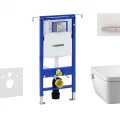 Tualetes poda komplekts Geberit Duofix rāmis ar Tece One Rimless podu ar Bide funkciju, SoftClose Vāku, Sigma30 Balta/Hromēta poga
