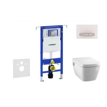 Tualetes poda komplekts Geberit Duofix rāmis ar Tece One Rimless podu ar Bide funkciju, SoftClose Vāku, Sigma30 Balta/Hromēta poga