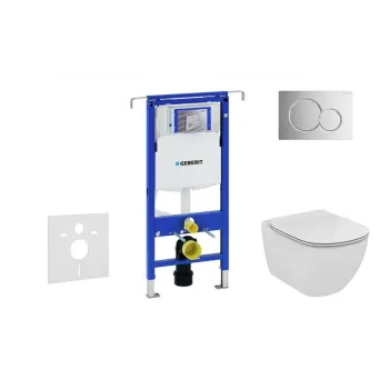 Tualetes poda komplekts Geberit Duofix rāmis ar Ideal Standard Tesi Aquablade Rimless podu ar SoftClose Vāku, Sigma01 Hromēta poga