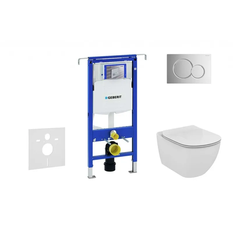 Tualetes poda komplekts Geberit Duofix rāmis ar Ideal Standard Tesi Aquablade Rimless podu ar SoftClose Vāku, Sigma01 Hromēta poga