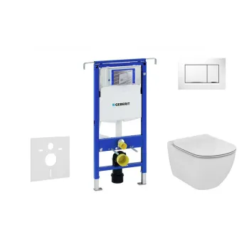 Tualetes poda komplekts Geberit Duofix rāmis ar Ideal Standard Tesi Aquablade Rimless podu ar SoftClose Vāku, Sigma01 Hromēta poga