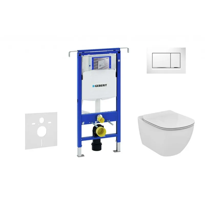 Tualetes poda komplekts Geberit Duofix rāmis ar Ideal Standard Tesi Aquablade Rimless podu ar SoftClose Vāku, Sigma01 Hromēta poga