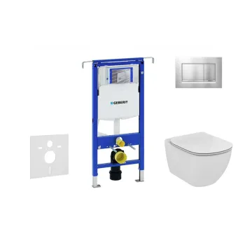 Tualetes poda komplekts Geberit Duofix rāmis ar Ideal Standard Tesi Aquablade Rimless podu ar SoftClose Vāku, Sigma30 matēta Hroma poga