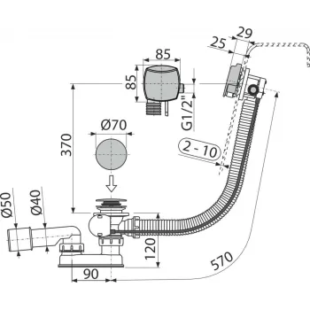 Vannas sifons Kielle 570mm ar ūdens uzpildi Melna Matēta 11601034