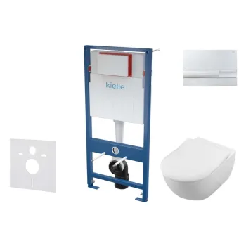 Tualetes poda komplekts Kielle Genesis rāmis ar Villeroy & Boch Subway podu, SoftClose vāku, ar Hromētu Gemini L pogu 11AK1102