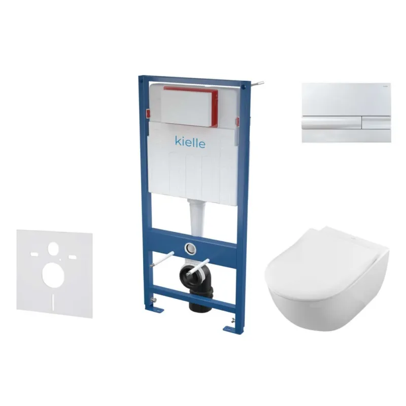 Tualetes poda komplekts Kielle Genesis rāmis ar Villeroy & Boch Subway podu, SoftClose vāku, ar Hromētu Gemini L pogu 11AK1102