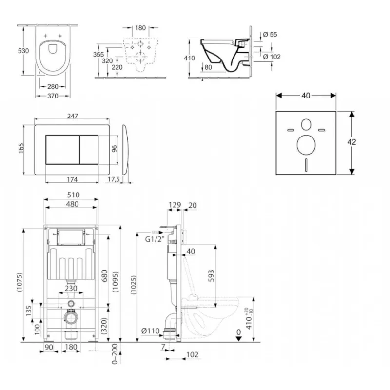 Tualetes poda komplekts Kielle Genesis rāmis ar Villeroy & Boch Architectura podu, SoftClose vāku, ar Melnu Gemini IIIL pogu 11AK5102