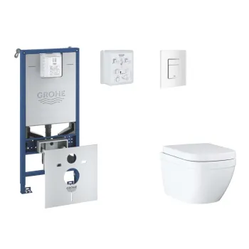 Tualetes poda komplekts Grohe Rapid SLX rāmis, Euro Ceramic Triple Vortex pods, Balta Skate Cosmopolitan poga un Soft Close vāku