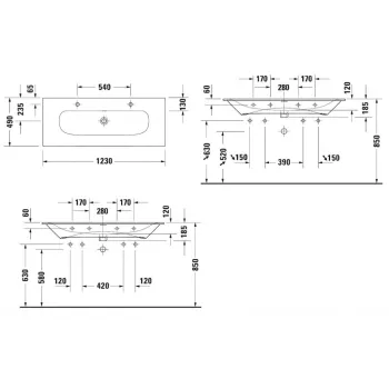 Vannas istabas izlietne Duravit Viu WonderGliss Dubultā 123x49cm, Baltas Vannas istabas izlietne Duravit Viu WonderGliss Dubultā 123x49cm, Baltas