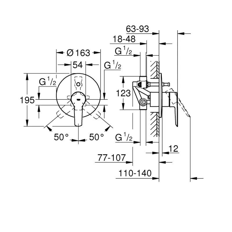 Vannas / Dušas maisītājs Grohe QuickFix Start iebūvējams, hromēts  23558002