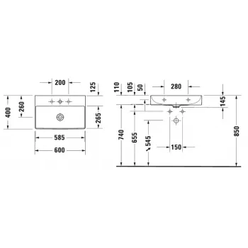 Vannas istabas izlietne Duravit DuraSquare WonderGliss, DuraCeram® 60x47cm, Balta Vannas istabas izlietne Duravit DuraSquare WonderGliss, DuraCeram® 60x47cm, Balta