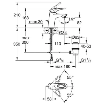 Vannas istabas izlietnes maisītājs GROHE Eurostyle S StarLight® apdare, Hromēts 23707003
