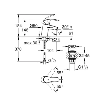 Vannas istabas Izlietnes maisītājs Grohe Eurosmartar S-Size Push-Open vārstu, hromēts 23922002