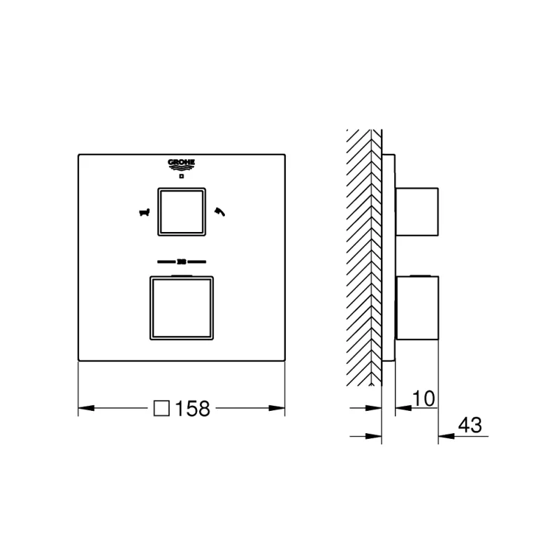 Dušas maisītājs Grohe Grohtherm Cube  iebūvējams ar termostatu, 2 izvadiem, brushed Hard Graphite  24155AL0