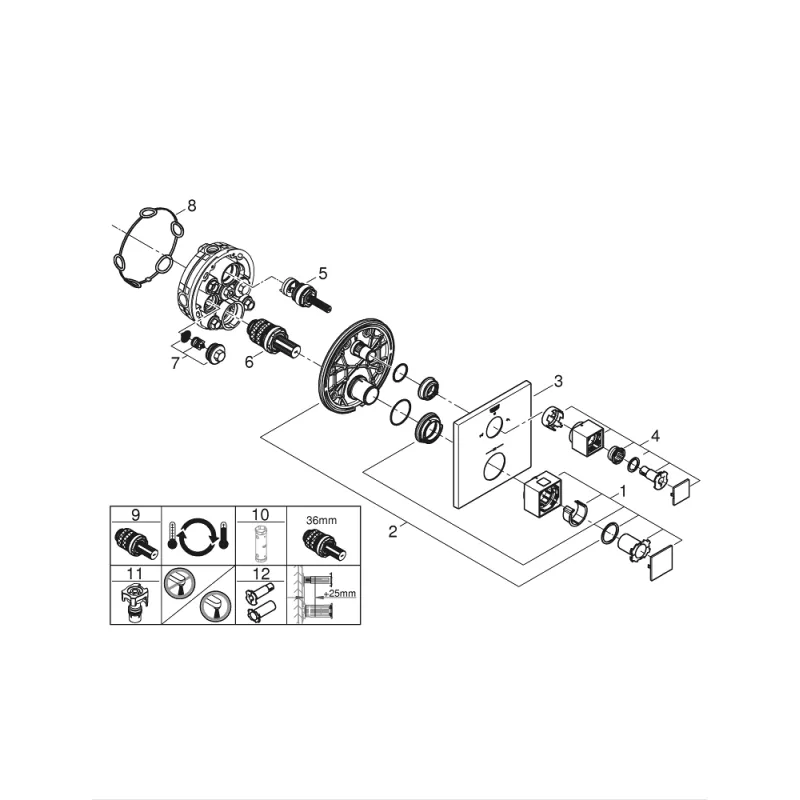 Dušas maisītājs Grohe Grohtherm Cube  iebūvējams ar termostatu, 2 izvadiem, brushed Hard Graphite  24155AL0