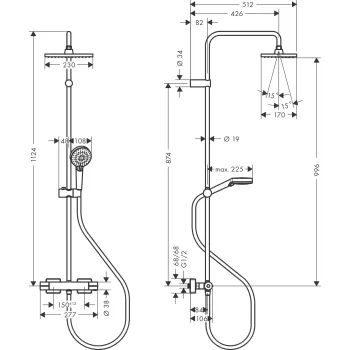 Dušas sistēma Hansgrohe Vernis Shape Showerpipe 230 1jet EcoSmart Ar Termostatu Melna 26097670