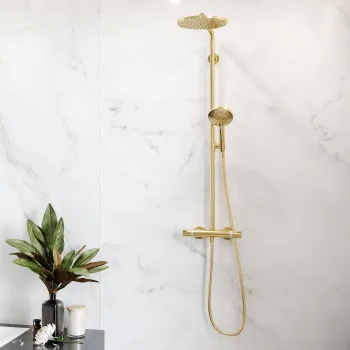 Dušas sistēma Hansgrohe Raindance Select S 240 2000 PowderRain ar termostatu 27633990 Polished Gold Optic