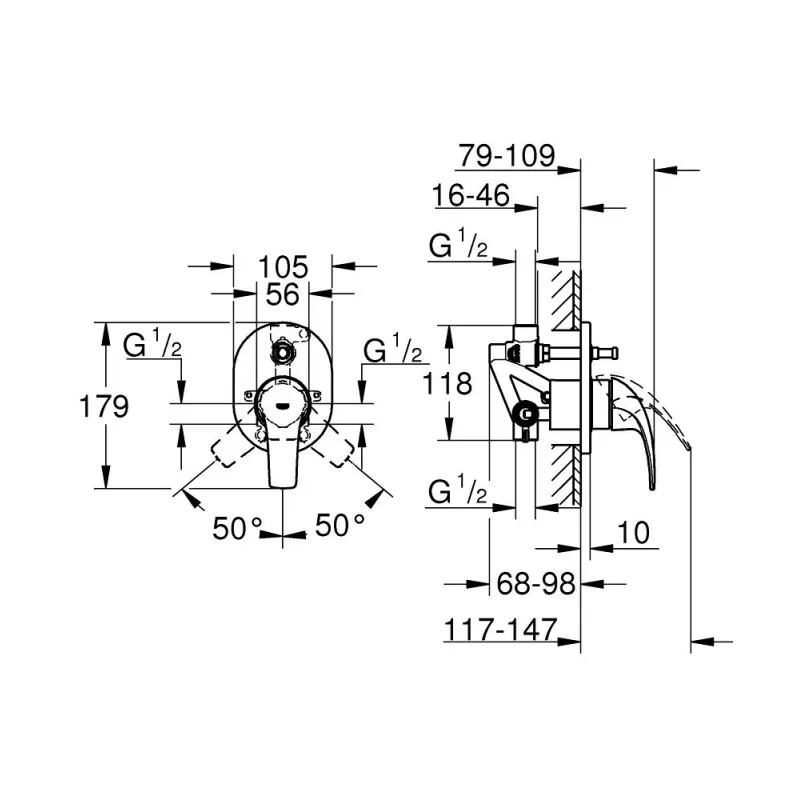 Vannas / Dušas maisītājs Grohe BauCurve iebūvējams, hromēts  29043000