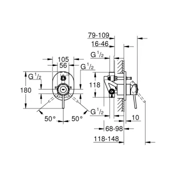 Dušas maisītājs Grohe Bau Ceramic iebūvējams, hromēts  29047000
