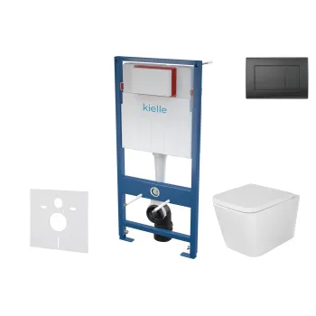 Tualetes poda komplekts Kielle Genesis piekaramais pods Arkas I Rimless, rāmis ar Melnu pogu Gemini III un SoftClose Vāku