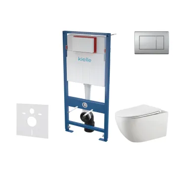 Tualetes poda komplekts Kielle Genesis piekaramais pods Gaia Rimless, rāmis ar Matēta hroma pogu Gemini III un SoftClose Vāku