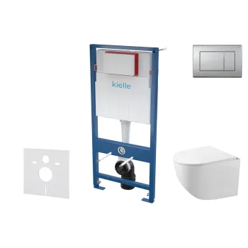 Tualetes poda komplekts Kielle Genesis piekaramais pods Gaia Rimless, rāmis ar Matēta hroma pogu Gemini III un SoftClose Vāku