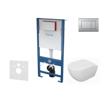 Tualetes poda komplekts Kielle Genesis piekaramais pods Oudee Rimless, rāmis ar Matēta hroma pogu Gemini III un SoftClose Vāku