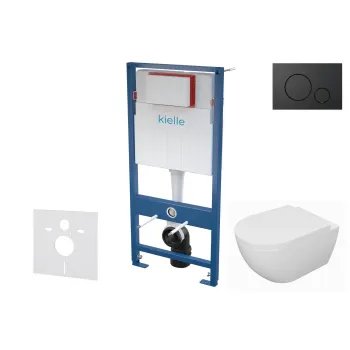 Tualetes poda komplekts Kielle Genesis piekaramais pods Oudee Rimless, rāmis ar Melnu pogu Gemini IV un SoftClose Vāku