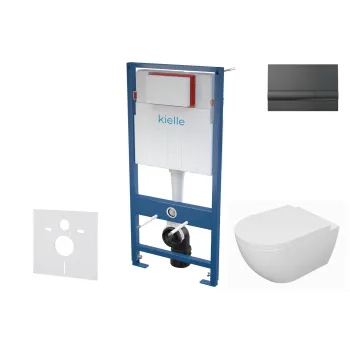 Tualetes poda komplekts Kielle Genesis piekaramais pods Oudee Rimless, rāmis ar Melnu pogu Gemini I un SoftClose Vāku