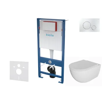 Tualetes poda komplekts Kielle Genesis piekaramais pods Oudee Rimless, rāmis ar Hromētu pogu Gemini II un SoftClose Vāku