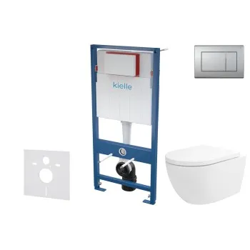 Tualetes poda komplekts Kielle Genesis piekaramais pods Oudee Rimless, rāmis ar Matēta hroma pogu Gemini III un SoftClose Vāku
