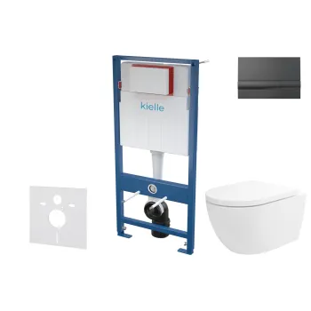 Tualetes poda komplekts Kielle Genesis piekaramais pods Oudee Rimless, rāmis ar Melnu pogu Gemini I un SoftClose Vāku