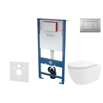 Tualetes poda komplekts Kielle Genesis piekaramais pods Oudee Rimless, rāmis ar Matēta hroma pogu Gemini III un SoftClose Vāku