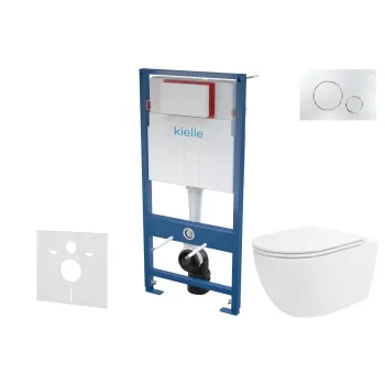 Tualetes poda komplekts Kielle Genesis piekaramais pods Oudee Rimless, rāmis ar Hromētu pogu Gemini II un SoftClose Vāku