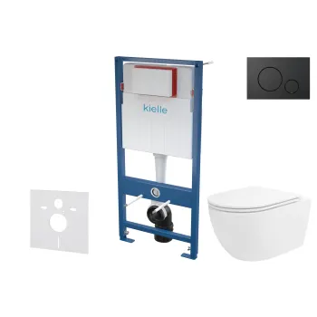 Tualetes poda komplekts Kielle Genesis piekaramais pods Oudee Rimless, rāmis ar Melnu pogu Gemini IV,  un SoftClose Vāku