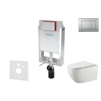 Tualetes poda komplekts Kielle Genesis piekaramais pods Gaia Rimless, rāmis ar matēta hroma pogu Gemini III un SoftClose Vāku