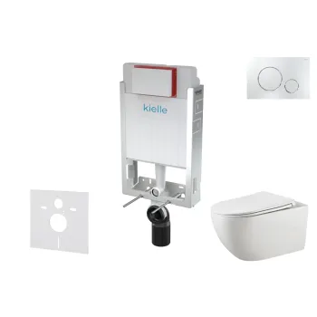 Tualetes poda komplekts Kielle Genesis piekaramais pods Gaia Rimless, rāmis ar Hromētu pogu Gemini II un SoftClose Vāku