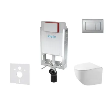 Tualetes poda komplekts Kielle Genesis piekaramais pods Gaia Rimless, rāmis ar matēta hroma pogu Gemini III un SoftClose Vāku