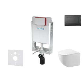 Tualetes poda komplekts Kielle Genesis piekaramais pods Gaia Rimless, rāmis ar Melnu pogu Gemini III un SoftClose Vāku