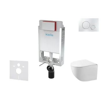 Tualetes poda komplekts Kielle Genesis piekaramais pods Gaia Rimless, rāmis ar Hromētu pogu Gemini II un SoftClose Vāku
