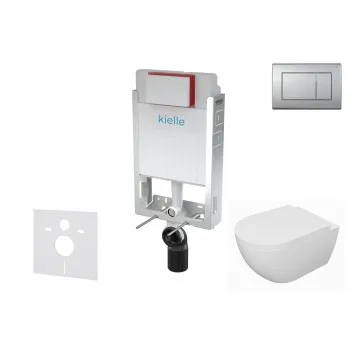 Tualetes poda komplekts Kielle Genesis piekaramais pods Oudee Rimless, rāmis ar matēta hroma pogu Gemini III un SoftClose Vāku