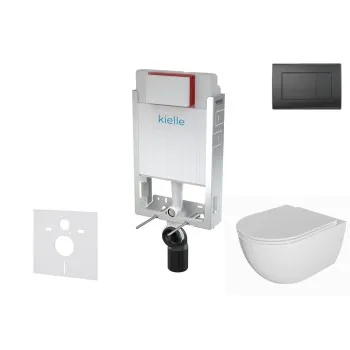 Tualetes poda komplekts Kielle Genesis piekaramais pods Oudee Rimless, rāmis ar Melnu pogu Gemini III un SoftClose Vāku
