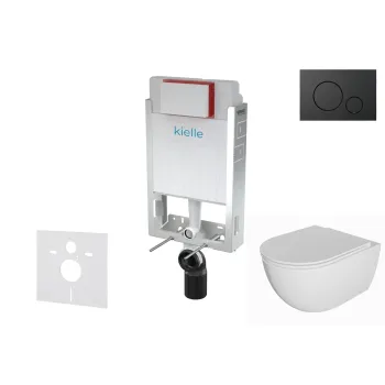 Tualetes poda komplekts Kielle Genesis piekaramais pods Oudee Rimless, rāmis ar Melnu pogu Gemini IV un SoftClose Vāku