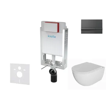 Tualetes poda komplekts Kielle Genesis piekaramais pods Oudee Rimless, rāmis ar Melnu pogu Gemini I un SoftClose Vāku